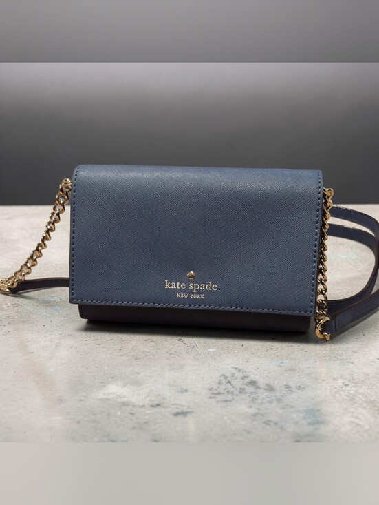kate spade Handbags - kate spade navy blue leather crossbody with gold chain